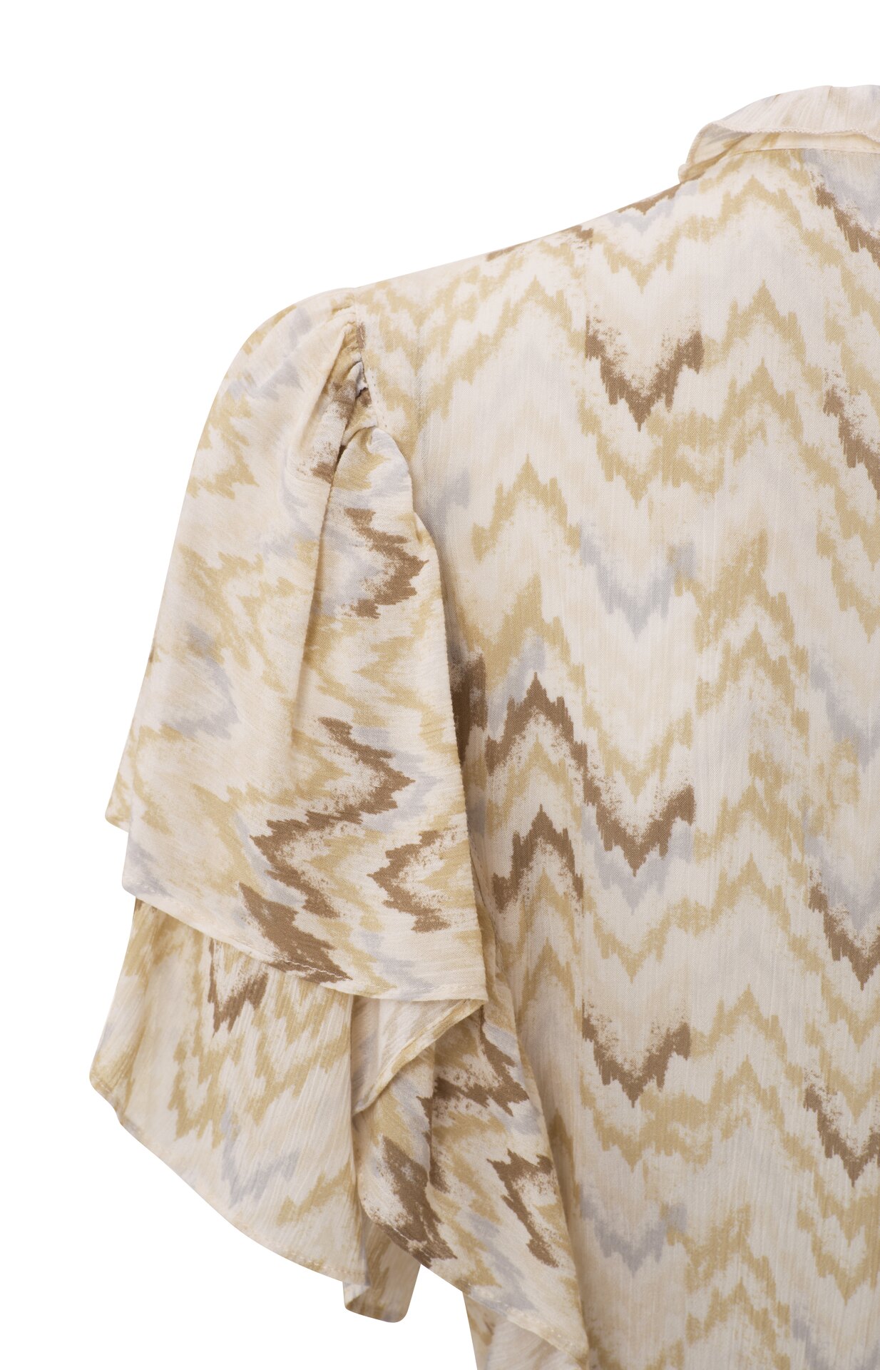 YAYA Women Jurk met Ronde Hals, Korte Vlindermouwen en Zigzag Print Moonbeam Sand Dessin