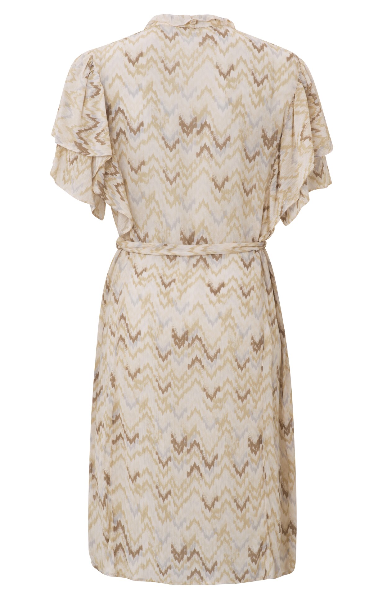 YAYA Women Jurk met Ronde Hals, Korte Vlindermouwen en Zigzag Print Moonbeam Sand Dessin