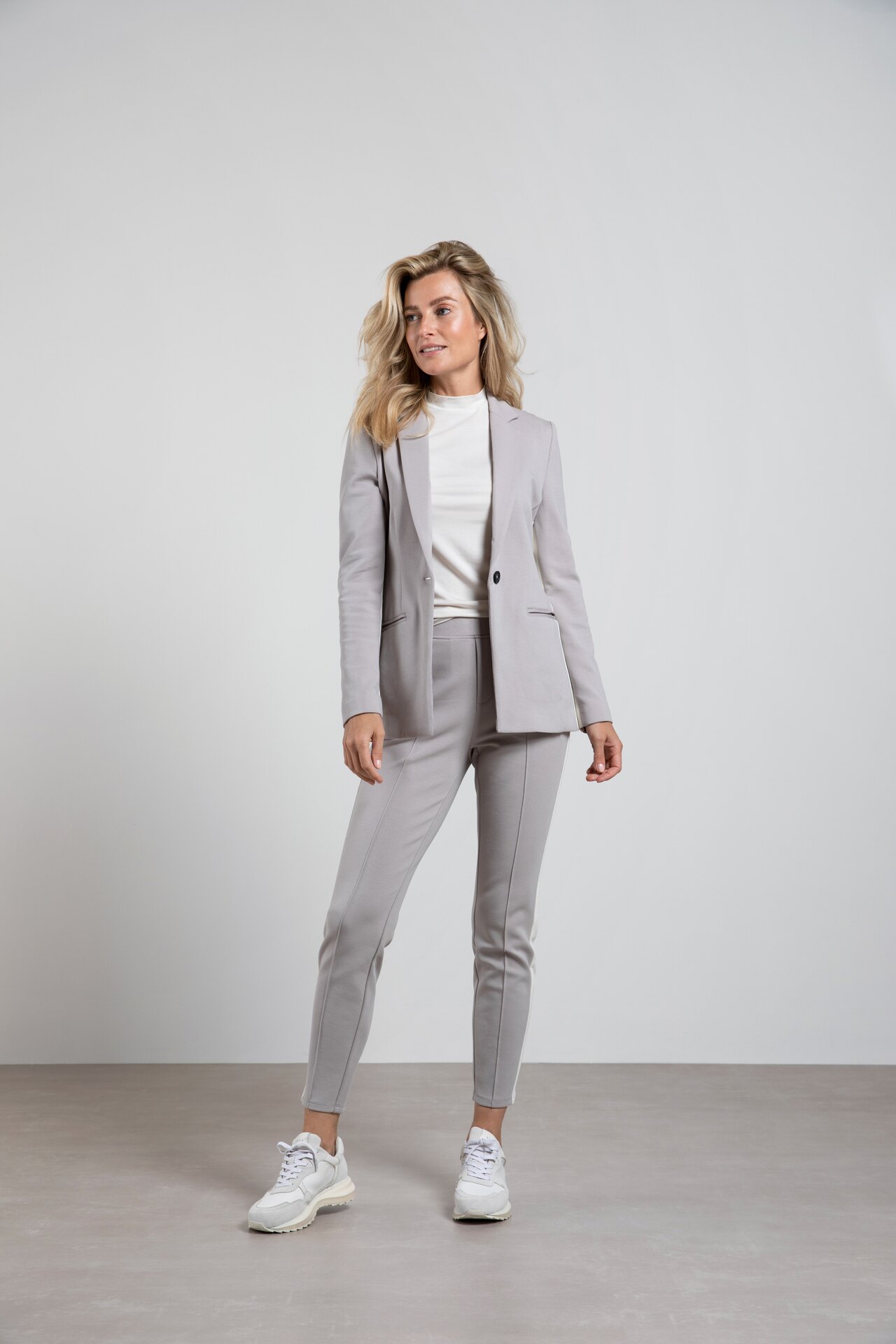 Scuba Blazer Long Sleeves Button Stripe Paloma Grey