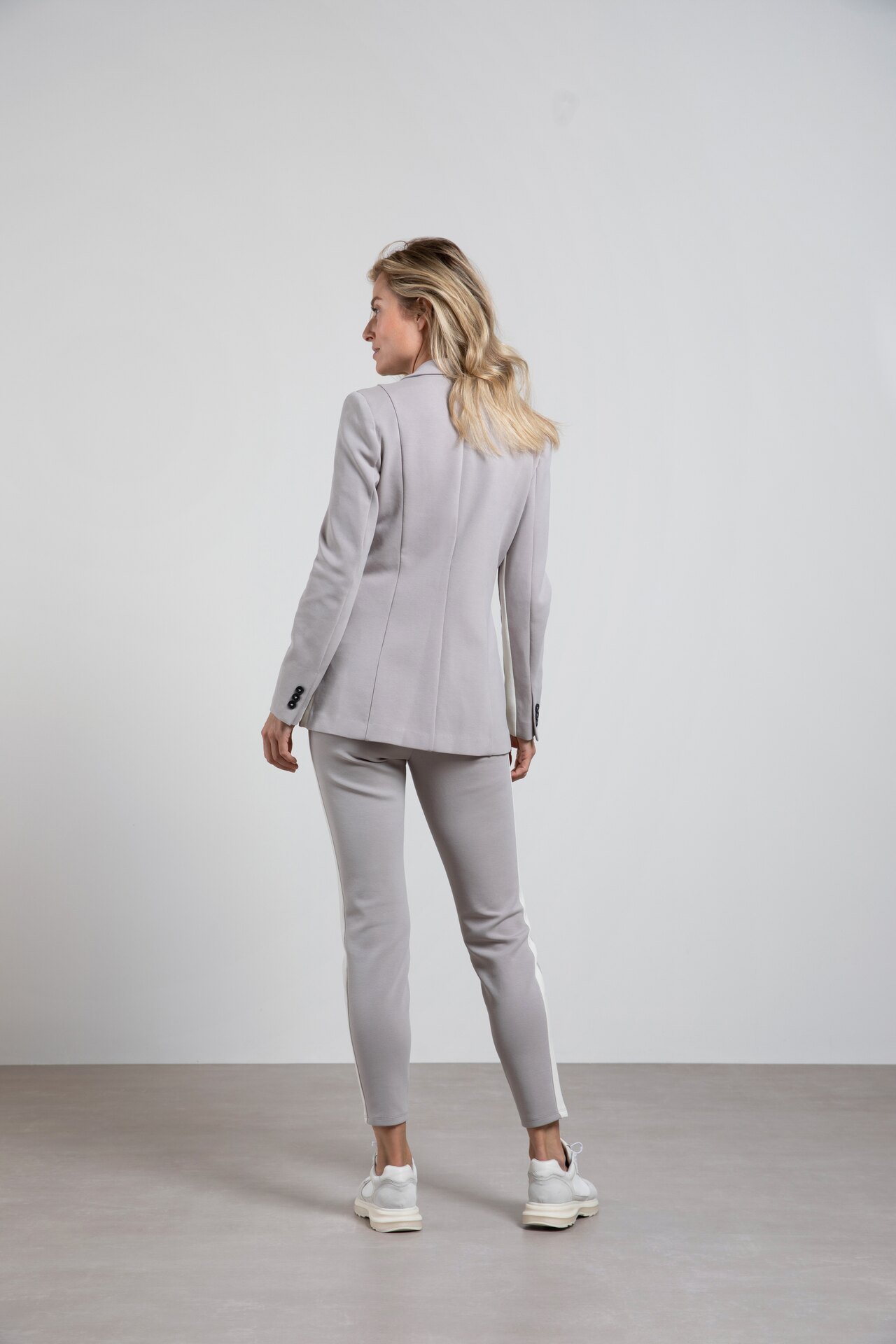 Scuba Blazer Long Sleeves Button Stripe Paloma Grey