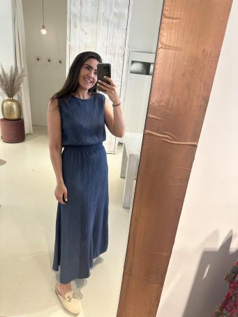 Lurex Set Rok en Top Crinkle Jeans Blauw