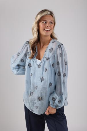 NUKUS Kaoutar Blouse Embroidery | Sky Blue