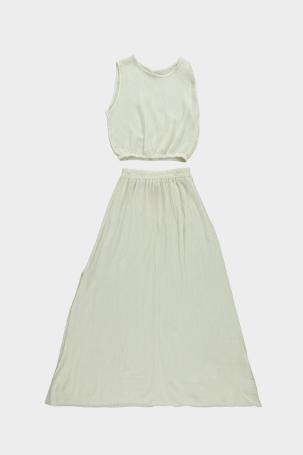 Lurex Set Rok en Top Beige