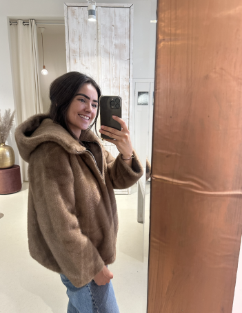 Faux Fur Jas Capuchon Taupe