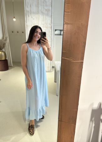 Maxi Jurk Wafel Licht Blauw