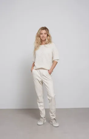 YAYA Broek Faux Leather Steekzakken en Elastische taille Egret Off White