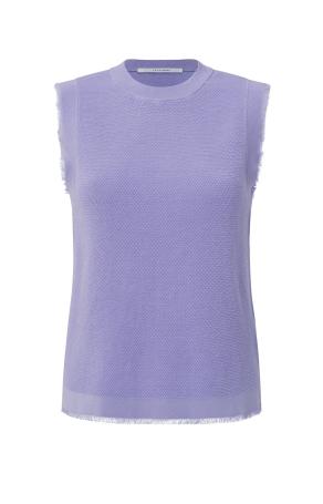 YAYA Mouwloze Trui Textuur, Ronde Hals en Gerafelde Randjes | YAYA Textured Sweater Fringes Lavender Purple