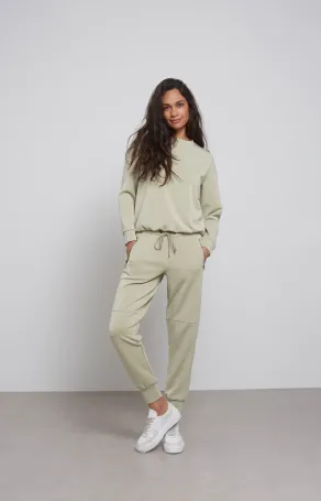YAYA Scuba trui met ronde hals, lange mouwen en elastische taille Elm Green