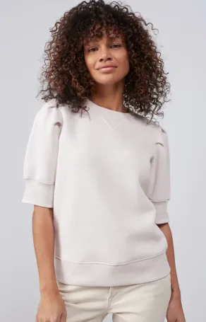 YAYA Top Sweatshirt Ronde Hals, Halflange Pofmouwen Tailleband Pumice Stone Sand