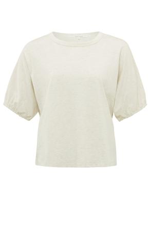 YAYA T-shirt Ronde hals Pofmouwen | T-shirt Elastic Puff Sleeves Light Beige Melange
