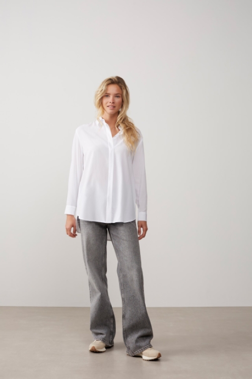 Blouse YAYA Lange Mouwen, Knopen en Afhangende Schoudernaden Pure White