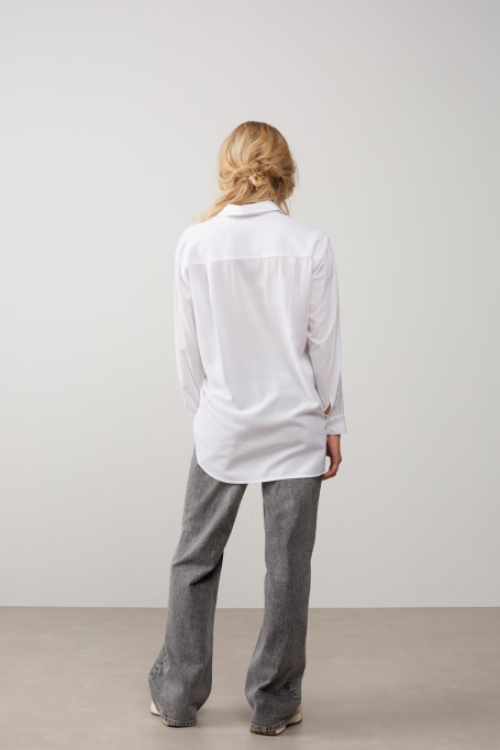 Blouse YAYA Lange Mouwen, Knopen en Afhangende Schoudernaden Pure White