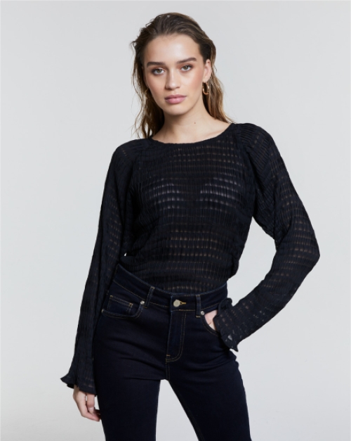 Freebird Blouse Darby Structure Plisse Black Zwart