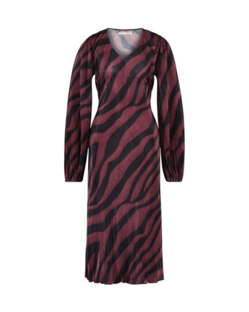 Freebird Jurk Malia Plisse Ls Dress Deep Red Animal Tijger Print