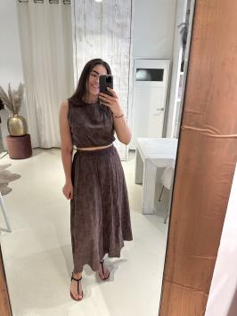 Broderie Set Rok en Top Bruin