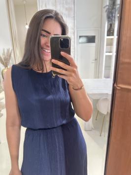 Lurex Set Rok en Top Crinkle Donker Blauw