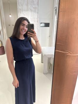 Lurex Set Rok en Top Crinkle Donker Blauw