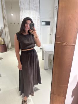 Linnen Set Rok en Top Bruin