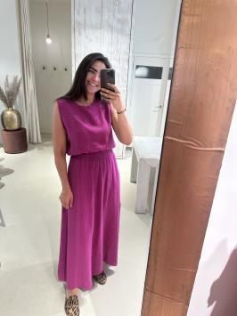 Set Rok en Top Wafel Fuschia Roze