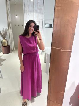 Set Rok en Top Wafel Fuschia Roze