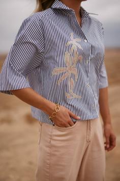 NUKUS Isa blouse Streep Donker Blauw  Stripe Navy Off White