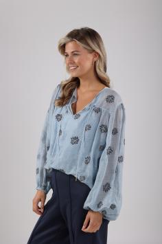 NUKUS Kaoutar Blouse Embroidery | Sky Blue