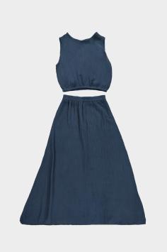 Lurex Set Rok en Top Crinkle Jeans Blauw