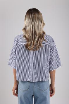 NUKUS Isa blouse Streep Donker Blauw  Stripe Navy Off White