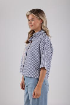 NUKUS Isa blouse Streep Donker Blauw  Stripe Navy Off White