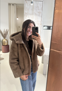 Faux Fur Jas Capuchon Taupe