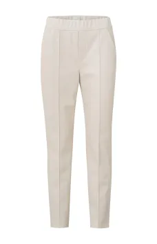 YAYA Broek Faux Leather Steekzakken en Elastische taille Egret Off White