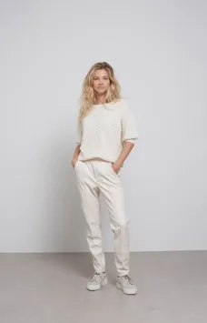 YAYA Broek Faux Leather Steekzakken en Elastische taille Egret Off White