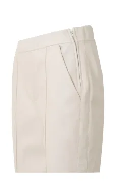 YAYA Broek Faux Leather Steekzakken en Elastische taille Egret Off White