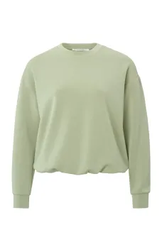 YAYA Scuba trui met ronde hals, lange mouwen en elastische taille Elm Green