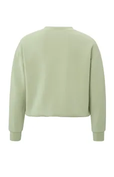 YAYA Scuba trui met ronde hals, lange mouwen en elastische taille Elm Green