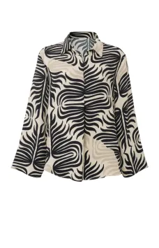 YAYA Soepelvallende Blouse Folklore Print Pumice Stone Sand Dessin