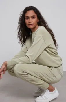 YAYA Sportieve scuba broek met zakken en elastische taille Elm Green