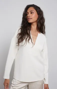 YAYA Sweatshirt Diepe V-hals Wijde fit Birch Sand