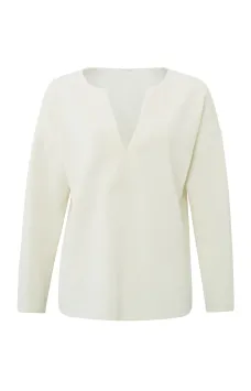 YAYA Sweatshirt Diepe V-hals Wijde fit Birch Sand