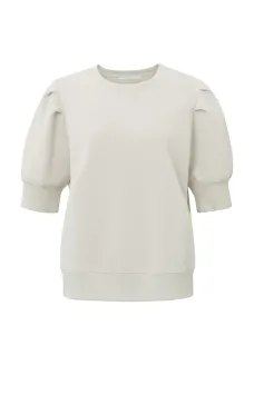 YAYA Top Sweatshirt Ronde Hals, Halflange Pofmouwen Tailleband Pumice Stone Sand