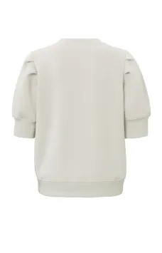 YAYA Top Sweatshirt Ronde Hals, Halflange Pofmouwen Tailleband Pumice Stone Sand