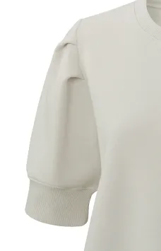 YAYA Top Sweatshirt Ronde Hals, Halflange Pofmouwen Tailleband Pumice Stone Sand