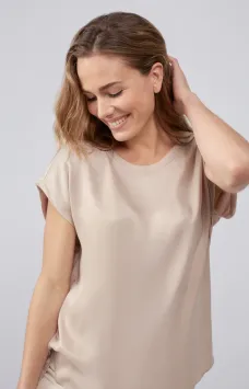 YAYA Top Ronde Hals Oxford Tan Sand