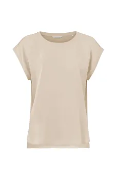 YAYA Top Ronde Hals Oxford Tan Sand