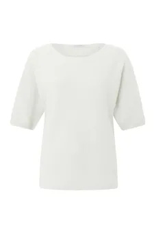 YAYA Trui met boothals, korte pofmouwen en knoopdetails op de rug Wool White