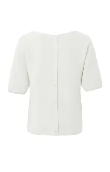 YAYA Trui met boothals, korte pofmouwen en knoopdetails op de rug Wool White
