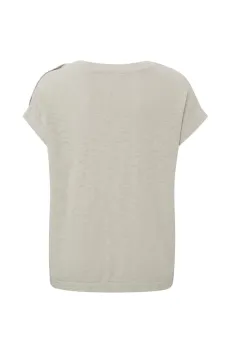 YAYA Top Trui Korte Mouwen V-hals Knoop Detail Schouder Pumice Stone Sand