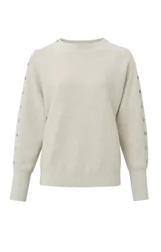 YAYA Trui met ronde hals, lange mouwen en knoopdetails op mouw Light Grey Melange