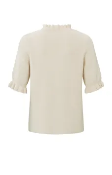 YAYA Trui met ronde hals met ruches en korte mouwen met ruches Birch Sand
