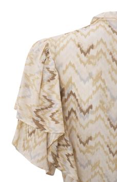 YAYA Women Jurk met Ronde Hals, Korte Vlindermouwen en Zigzag Print Moonbeam Sand Dessin